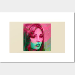 ICE CREAM Sweet Pink and Green Portrait Glitch Art Posters and Art